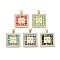 Brass Micro Pave Clear Cubic Zirconia Pendants, with Shell & Enamel, Square & Christianity Charms, Mixed Color, 24.5x22x4mm, Hole: 5x3.5mm