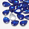 Pointed Back Glass Rhinestone Cabochons, Back Plated, Faceted, teardrop, Sapphire, 29x20x9mm