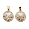 Brass Micro Pave Cubic Zirconia Charms, with Shell, Flat Round with Dragonfly, Real 18K Gold Plated, 15x13x3mm, Hole: 5x2.5mm