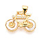 Brass Micro Pave Clear Cubic Zirconia Pendants, with Shell, Bicycle, Real 18K Gold Plated, 13x19x4mm, Hole: 5x3.5mm