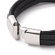 Bracelet multi-rangs cordon tressé cuir noir avec 201 fermoirs aimantés acier inoxydable BJEW-P275-08P-3