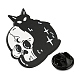 漫画の猫と頭蓋骨のエナメルピン  黒の亜鉛合金バッジ  ブラック  29x29x1mm JEWB-Q033-02D-2