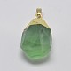 Natural Fluorite Nuggets Plated Pendants G-P077-44A-2