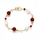 Браслеты из бусин натурального жемчуга и красного агата BJEW-N031-02G-2