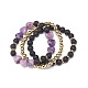 3 pièces 3 style coeur pierre de mica violet naturel et roche de lave et hématite synthétique perlé ensemble de bracelets extensibles BJEW-JB08736-7