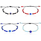 Anattasoul 4 個 4 色ガラス & プラスチックナザールボンジュウ編組ビーズブレスレットセット  女性用レザーコード調節可能なブレスレット  ミックスカラー  内径：1-5/8~3-1/8インチ（4.1~8cm）  1pc /カラー BJEW-AN0001-27-1