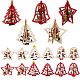 6 Sets 6 Style Christmas Tree & Star & Bell Wooden Ornaments DIY-SZ0003-39-1