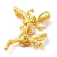 女性用桃の花の花の天然染めホワイトシェルブローチ  本物の金メッキの真鍮の枝付き  ゴールド  29x48x9.5mm JEWB-E031-03G-01-2