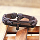 Adjustable Cross with Word Iron Braided Leather Cord Bracelets BJEW-P0001-02A-2