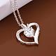 Simple Silver Color Plated Brass Cubic Zirconia Heart Pendant Necklaces For Women NJEW-BB12975-1