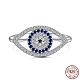Rhodium Plated 925 Sterling Silver Horse Eye Finger Rings with Cubic Zirconia RJEW-F150-54B-P-1