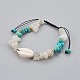 Synthetic Turquoise(Dyed) & Natural White Moonstone Chip Braided Bead Bracelets BJEW-JB04080-03-1