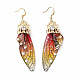 Orecchini pendenti in resina con ali di farfalla e zirconi chiari EJEW-G302-01G-2