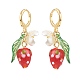Lampwork Strawberry with Plastic Pearl Flower Dangle Leverback Earring EJEW-TA00130-2