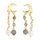 Natural Pearl & Sunstone Beaded Moon Tassel Dangle Stud Earrings EJEW-T019-02G-3