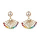 Fan Shape Glass Beads Dangle Stud Earrings for Girl Women EJEW-TA00012-1