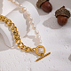 Цепочка из кубинских звеньев из нержавеющей стали 304 с натуральным пресноводным жемчугом и бусинами из риса SU5671-3