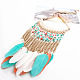 18K Real Gold Plated Alloy Glass Beaded Tassels Bib Necklaces NJEW-I079-04-2
