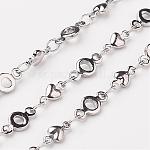 304 Stainless Steel Heart Chains, Decorative Chains, Soldered, with Donut Connector, Stainless Steel Color, 4x2mm