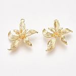 Brass Pendants, Flower, Nickel Free, Real 18K Gold Plated, 19.5x19x4mm, Hole: 1mm
