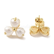 Серьги-гвоздики из искусственного жемчуга клевера EJEW-K289-05G