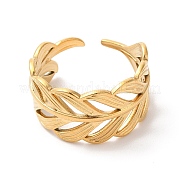 Ion Plating(IP) 304 Stainless Steel Leafy Branch Open Cuff Ring for Women RJEW-K245-31G