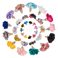 PH PandaHall 32pcs Flower Charms with Pearls Tibetan Style Flower
