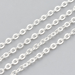 Cadenas de cable de acero inoxidable 304, soldada, con carrete, Plano Oval, plata, 2x1.5x0.4mm, aproximadamente 164.04 pie / rollo (50 m / rollo)