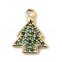 Encantos de circonita cúbica micro pavé de latón navideño, chapado en rack, Plateado de larga duración, sin plomo y cadmio, real 18k chapado en oro, árbol de Navidad, 13x10x1.5mm, agujero: 1.4 mm