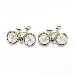 Ciondoli in smalto gioielli in lega placcati oro chiaro, bicicletta, verde, 19x28.5x1.5mm, Foro: 1.8 mm
