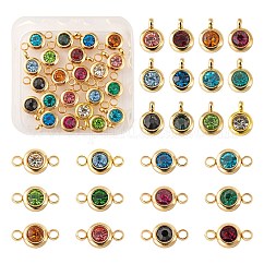 24 pz 12 colori 304 acciaio inossidabile strass ciondoli e connettori link, ciondoli birthstone, rotondo e piatto, colore misto, 9.3x6.5x4mm, Foro: 2 mm, 12x6.5x4mm, Foro: 2 mm