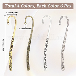 24個 4スタイル 亜鉛合金ブックマーク金具  スティック  ミックスカラー  114~122x20~24mm  穴：2~2.5mm  6個/スタイル&nbsp;FIND-PA0001-73