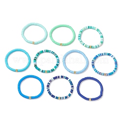 10шт 10-х цветные браслеты ручной работы из полимерной глины heishi и латунных бусин для женщин BJEW-MZ00198