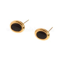 Boucles d'oreilles ovales en acier inoxydable et émail noir pour femmes&nbsp;PG1145-6