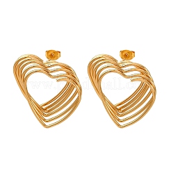 Многослойные серьги-гвоздики в форме сердца из нержавеющей стали 304&nbsp;EJEW-L304-06G