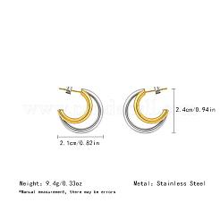 女性用304ステンレススチールスタッドピアス  ハーフフープピアス  本金メッキ&ステンレススチールカラー  24x21mm&nbsp;DQ1821