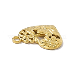 PVD真空メッキ304ステンレスペンダント  花とハート  ゴールドカラー  24x25x2.5mm  穴：3mm&nbsp;STAS-E169-19G