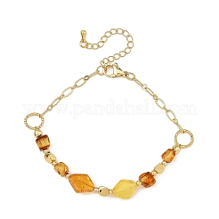 Bracelets pour femmes en perles d'ambre naturel et chaînes Figaro en laiton&nbsp;BJEW-JB14412