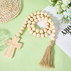 Деревянные круглые бусины и крестообразные подвесные украшения&nbsp;AJEW-WH20816-013A