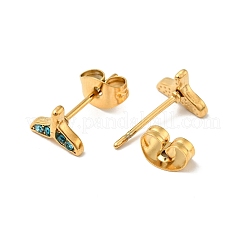 Boucles d'oreilles à tige en forme de queue de baleine avec placage ionique (IP) et strass avec épingles en acier inoxydable chirurgical 316&nbsp;EJEW-A081-07G