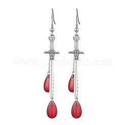 Серьги-подвески из сплава в форме слезы с мечом&nbsp;EJEW-JE06311