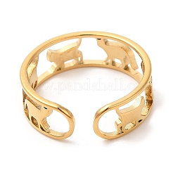 Ионное покрытие(ip) 304 нержавеющая сталь кошка открытое манжетное кольцо для женщин RJEW-M149-15G