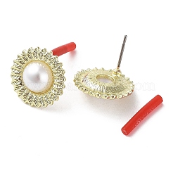 Pendientes de botón con forma de flor de aleación chapada en rack con cuentas de perla ABS y pasador de acero inoxidable 304&nbsp;EJEW-B030-04G