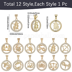 12pcs 12 styles pendentifs en laiton micro pavé de zircone cubique&nbsp;KK-BM0001-01