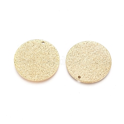 イオンプレーティング（IP）304ステンレススチールテクスチャペンダント  フラットラウンド  ゴールドカラー  25x1mm  穴：1mm&nbsp;STAS-I098-01-25mm-G
