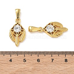 304ステンレススチールクリスタルラインストーンペンダント  葉のチャーム  ゴールドカラー  23x12x5mm  穴：6x3mm&nbsp;LS-STAS-C179-03A-G