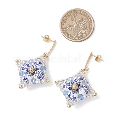 Серьги-подвески ручной работы из фарфора с цветочным принтом.&nbsp;EJEW-MZ00694