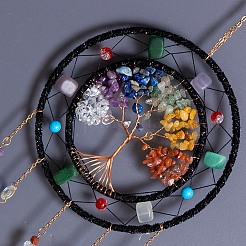 7 Chakra-Lebensbaum-Sonnenfänger aus natürlichen Edelsteinsplittern&nbsp;HJEW-F023-02