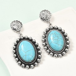 Серьги-гвоздики из сплава синтетической бирюзы&nbsp;EJEW-U053-01AS