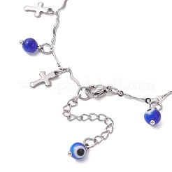 Браслеты на ногу ручной работы с подвесками в виде сглаза и цепочкой из нержавеющей стали 304 с перекрещивающимися звеньями и кисточками для женщин&nbsp;AJEW-AN00741-02